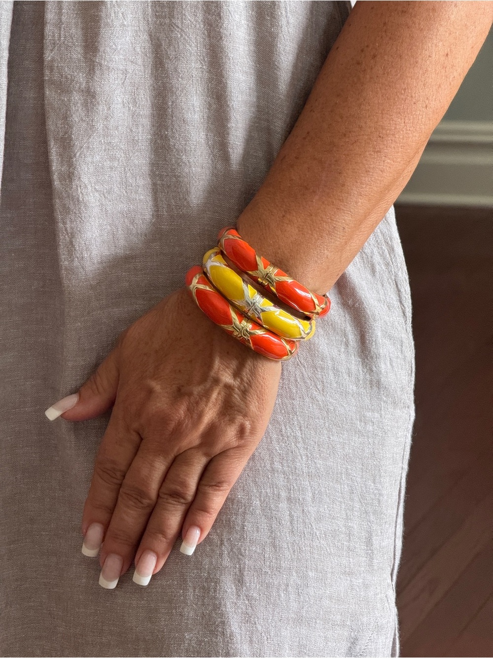 Colorful (3) Orange & Yellow Enamel Stackable Bracelets